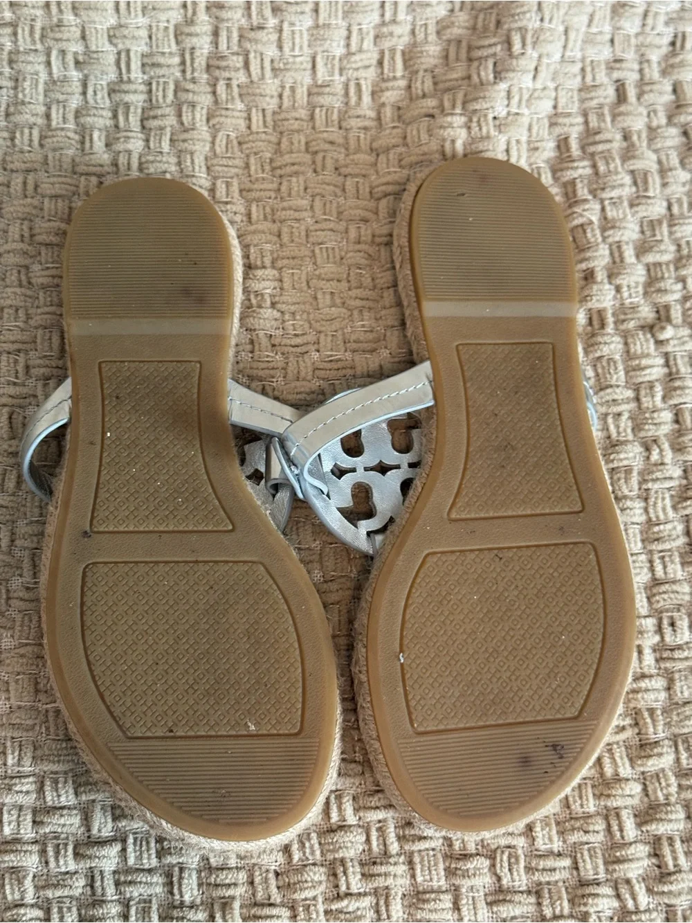 Tory Burch Silver Logo Rope-Trim Thong Sandals